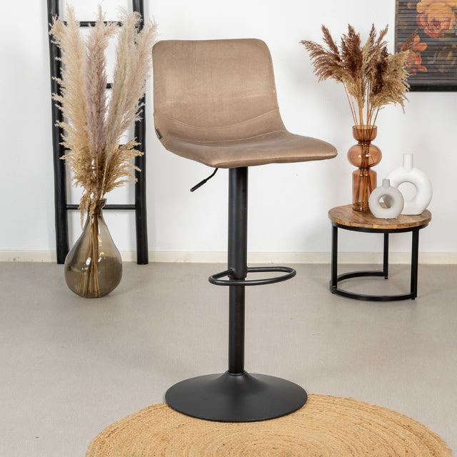 Velvet bar stool Frenkie taupe 60-76 cm, 45 cm wide