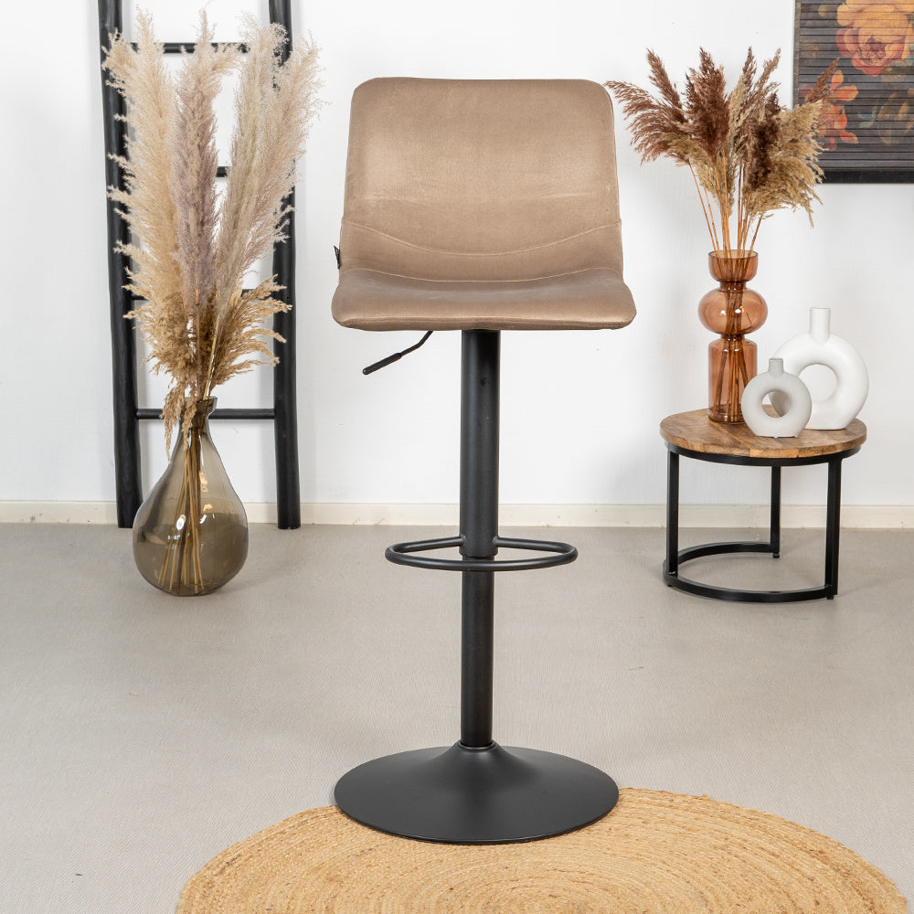 Velvet bar stool Frenkie taupe 60-76 cm, 45 cm wide