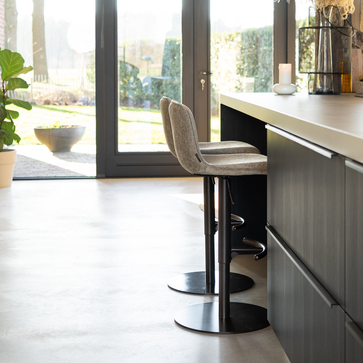 Velvet bar stool Jack brown 60-82 cm, 45 cm wide