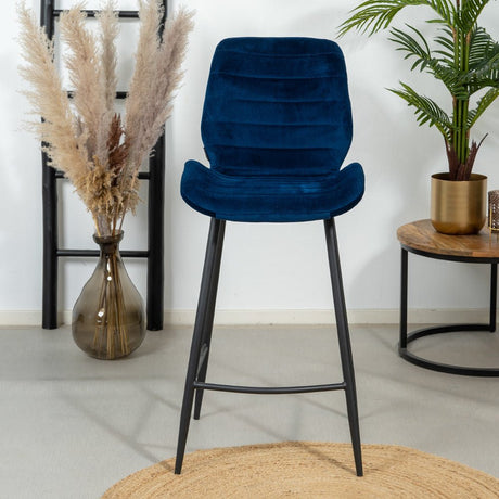 Velvet bar stool Toby dark blue 71 cm - image 2