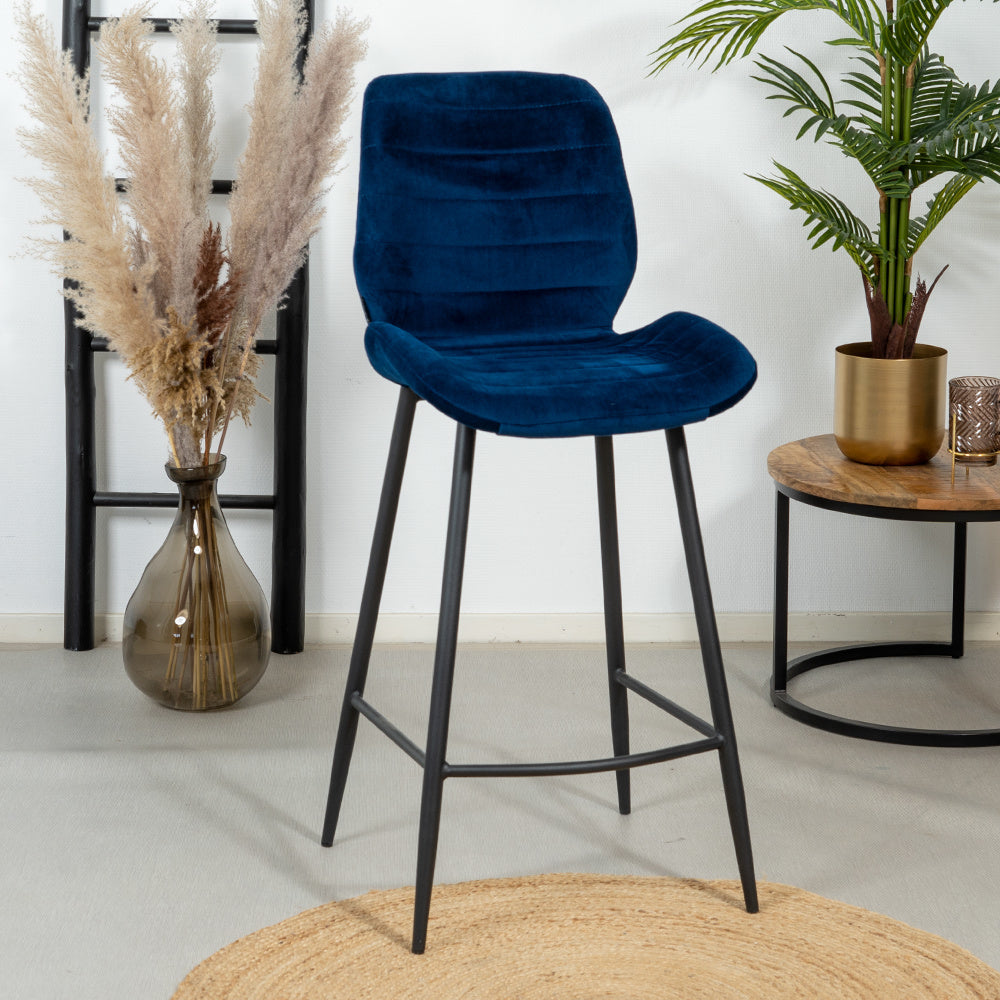 Velvet bar stool Toby dark blue 71 cm - image 1