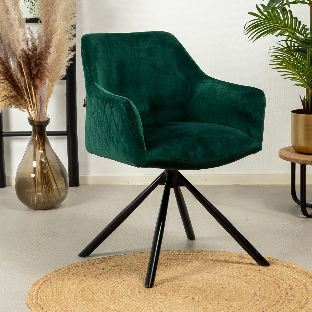 Velvet dining room chair Furtado swivel green - image 1