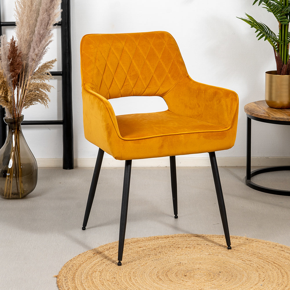 Velvet dining room chair Mika ocher yellow - image 1