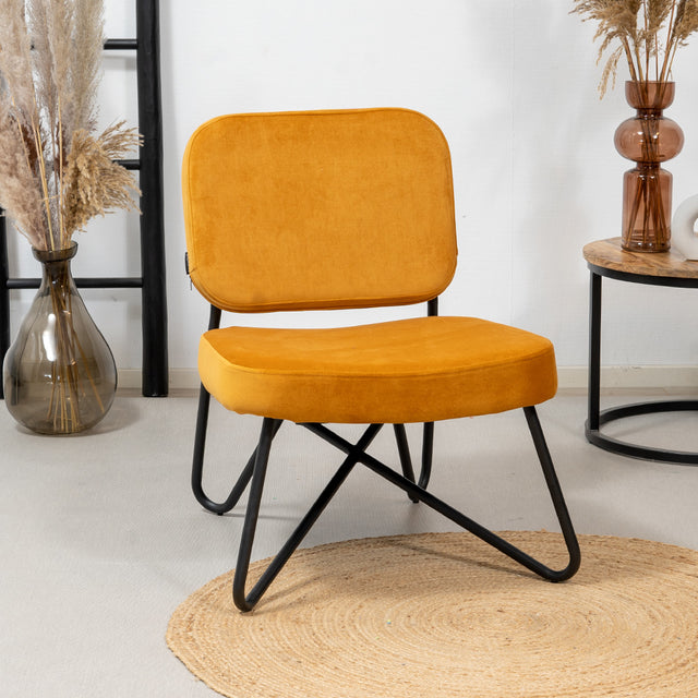 Velvet armchair Julia ocher yellow