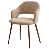 Japandi dining chair in sand-coloured bouclé Aki – walnut frame – with armrests