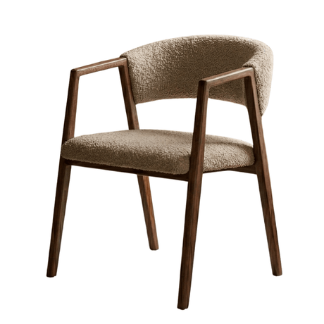 Japandi dining chair sand bouclé Kyo - walnut frame - with armrests