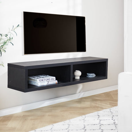 TV Furniture Bernie Black Dimehouse Black LxWxH 146x36x31 Melamine Atmospheric photo diagonal front view